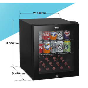 Baridi 50L Table Top Beer & Drinks Mini Fridge 3 - 10°C, Light, Black & Glass - DH12 - DH12 - Sealey Tools UK - Trade Counter Direct