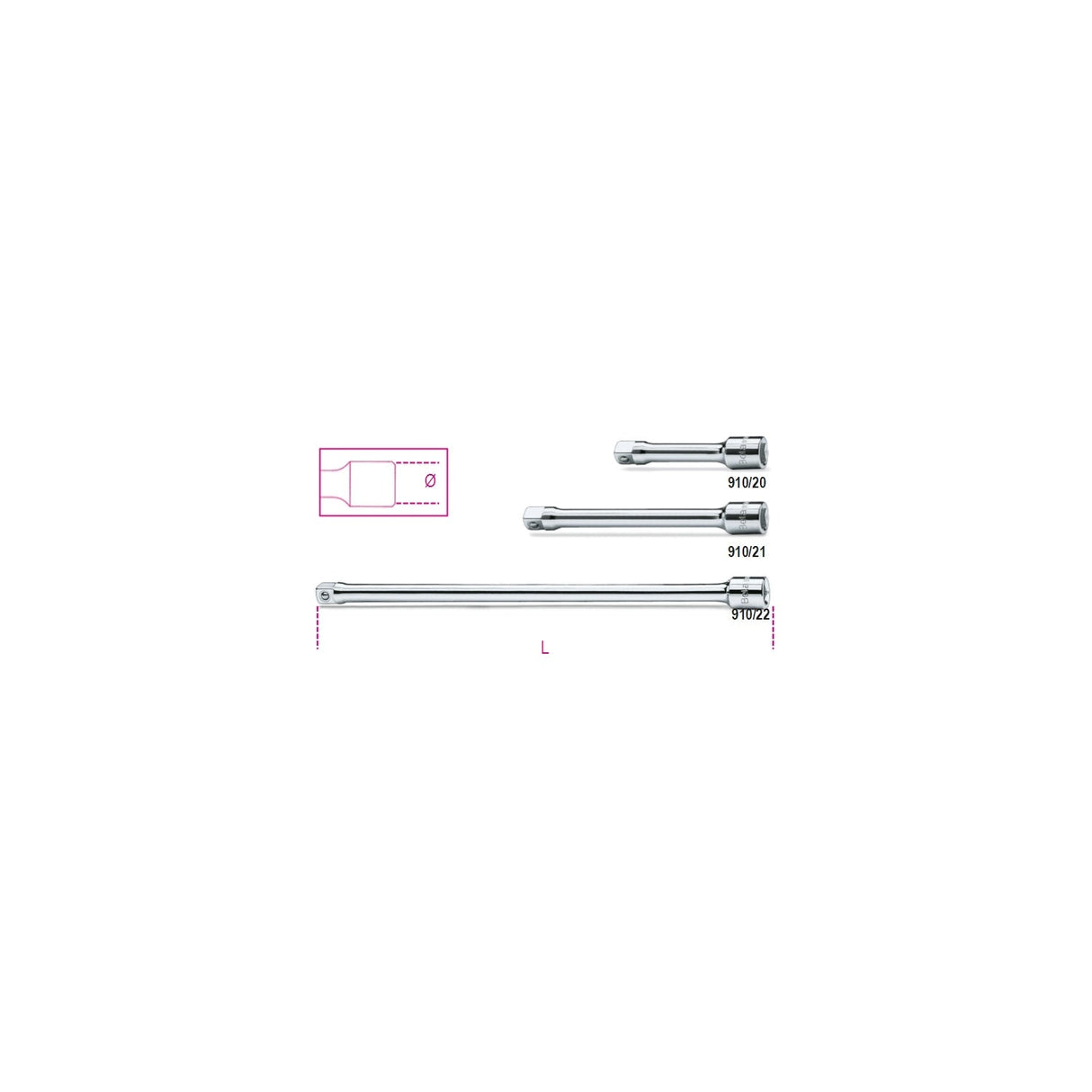 Beta 3/8 Inch Drive Extension Bar 125 Mm - 910/20 - 910/21 - 910/22 - WEB-009100822 - Beta - Trade Counter Direct