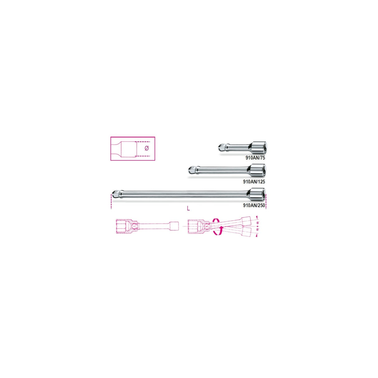 Beta 3/8" Wobble Extension Bar 250 Mm - 910AN - 910AN/250 - WEB-009100829 - Beta - Trade Counter Direct