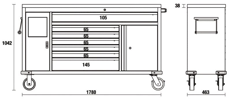 Beta C45PRO 2.0 MWS — Work Station Roller Cabinet with 7 Drawers & Integrated Waste Bin - 045000191 - Beta - Trade Counter Direct
