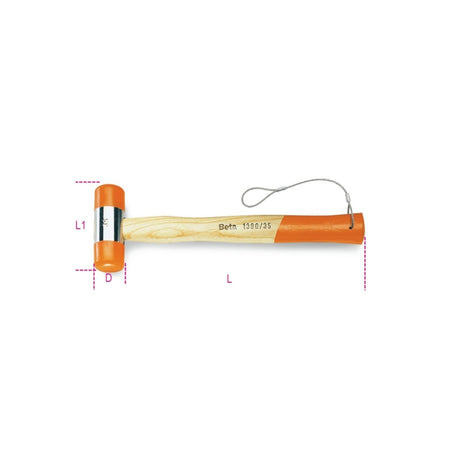 Beta H - Safe Soft Face Hammer 35 Mm With Wooden Shaft And H - Safe Tethered System - 1390HS - 1390HS 35 - WEB-013904035 - Beta H - SAFE - Trade Counter Direct