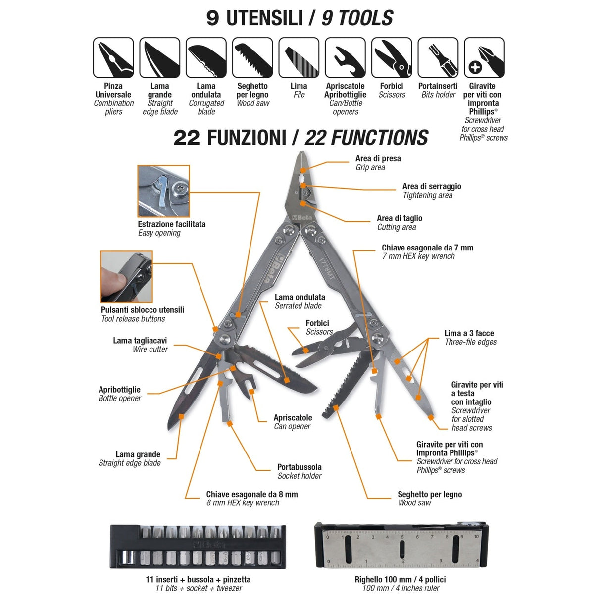 Beta Multipurpose Tool Complete With Bits And Sheath - 1778MT - WEB-017780055 - Beta - Trade Counter Direct