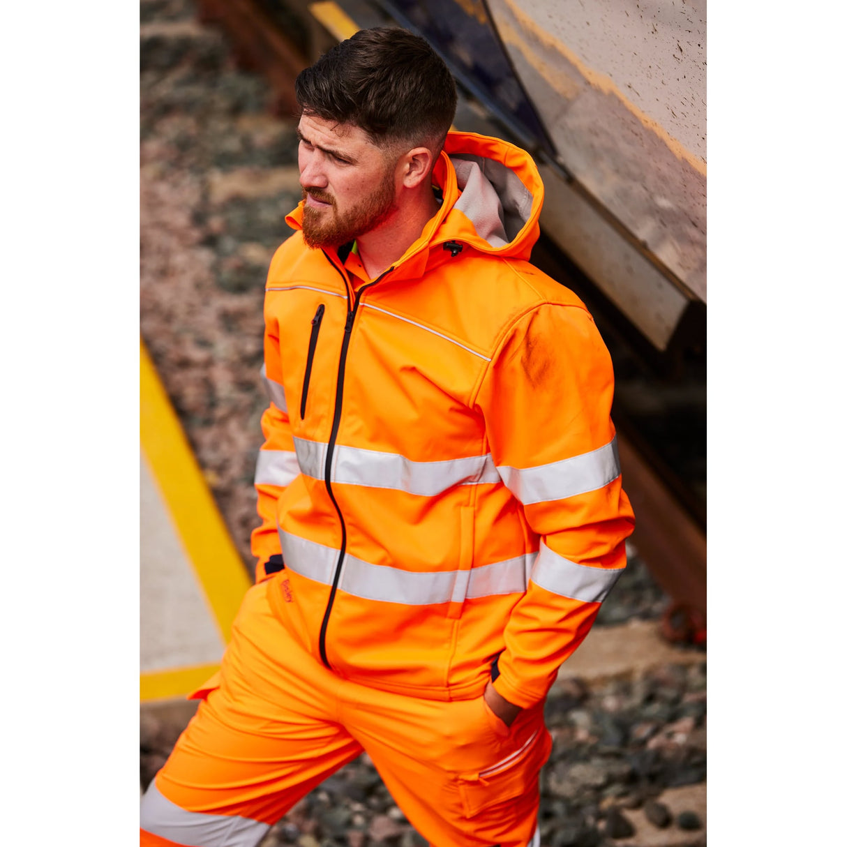 Bisley Taped Hi-Vis softshell Jacket With Hood