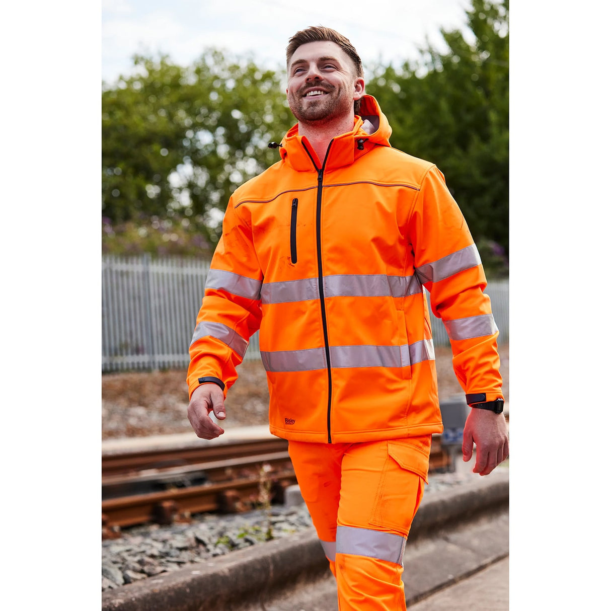 Bisley Taped Hi-Vis softshell Jacket With Hood