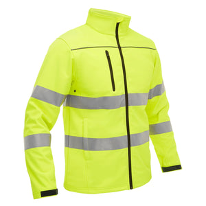 Bisley Taped Hi - Vis softshell Jacket With Hood - UKJ6069T_BBLYS - Bisley Workwear UK - Trade Counter Direct
