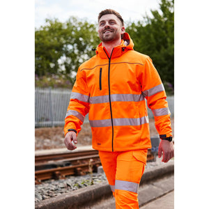 Bisley Taped Hi - Vis softshell Jacket With Hood - UKJ6069T_BBLYS - Bisley Workwear UK - Trade Counter Direct