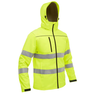 Bisley Taped Hi - Vis softshell Jacket With Hood - UKJ6069T_BBLYS - Bisley Workwear UK - Trade Counter Direct