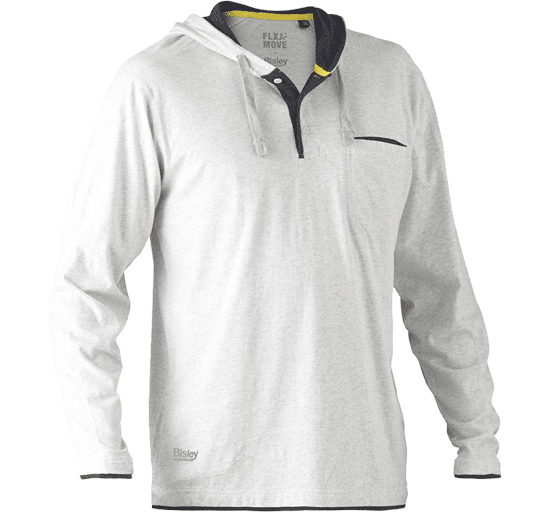 Bisley Workwear Flex & Move Cotton Rich Hooded Tee Long Sleeve - Grey Marle - UKK6220_BGGYS - Bisley Workwear UK - Trade Counter Direct