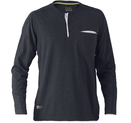Bisley Workwear Flex & Move Shirt Cotton Henley Tee Long Sleeve - Charcoal Marle - UKK6932_BCCGS - Bisley Workwear UK - Trade Counter Direct