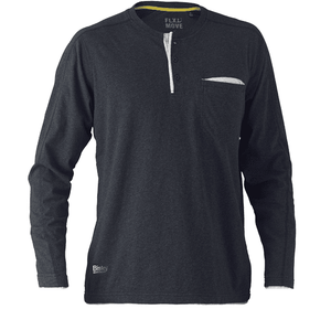 Bisley Workwear Flex & Move Shirt Cotton Henley Tee Long Sleeve - Charcoal Marle - UKK6932_BCCGS - Bisley Workwear UK - Trade Counter Direct