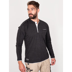 Bisley Workwear Flex & Move Shirt Cotton Henley Tee Long Sleeve - Charcoal Marle - UKK6932_BCCGS - Bisley Workwear UK - Trade Counter Direct
