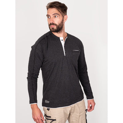 Bisley Workwear Flex & Move Shirt Cotton Henley Tee Long Sleeve - Charcoal Marle - UKK6932_BCCGS - Bisley Workwear UK - Trade Counter Direct