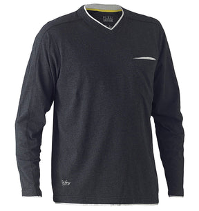 Bisley Workwear Flex & Move Shirt Cotton V - Neck Tee Long Sleeve - Charcoal Marle - UKK6933_BCCGS - Bisley Workwear UK - Trade Counter Direct