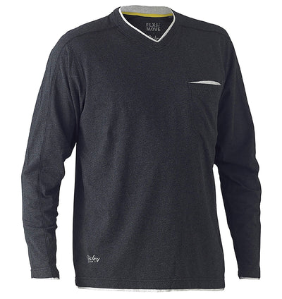 Bisley Workwear Flex & Move Shirt Cotton V - Neck Tee Long Sleeve - Charcoal Marle - UKK6933_BCCGS - Bisley Workwear UK - Trade Counter Direct