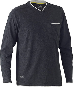 Bisley Workwear Flex & Move Shirt Cotton V - Neck Tee Long Sleeve - Grey Marle - UKK6933_BGGYS - Bisley Workwear UK - Trade Counter Direct