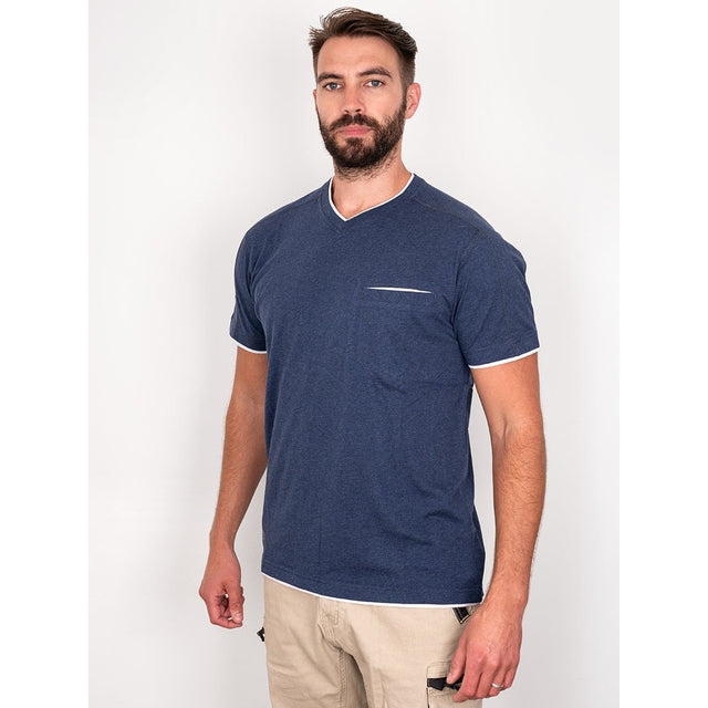 Bisley Workwear Flex & Move Shirt Cotton V - Neck Tee Short Sleeve - Blue Marle - UKK1933_BPCTS - Bisley Workwear UK - Trade Counter Direct