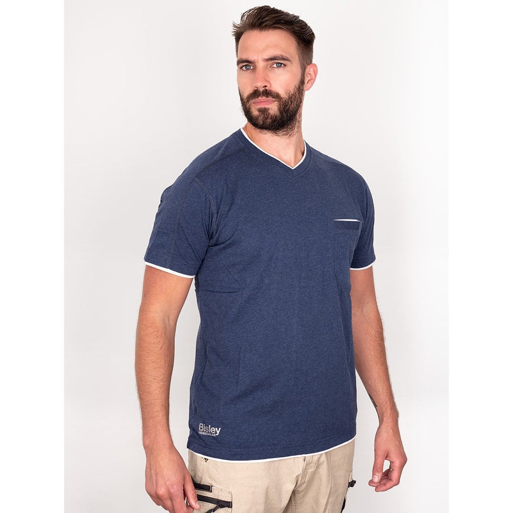 Bisley Workwear Flex & Move Shirt Cotton V - Neck Tee Short Sleeve - Blue Marle - UKK1933_BPCTS - Bisley Workwear UK - Trade Counter Direct