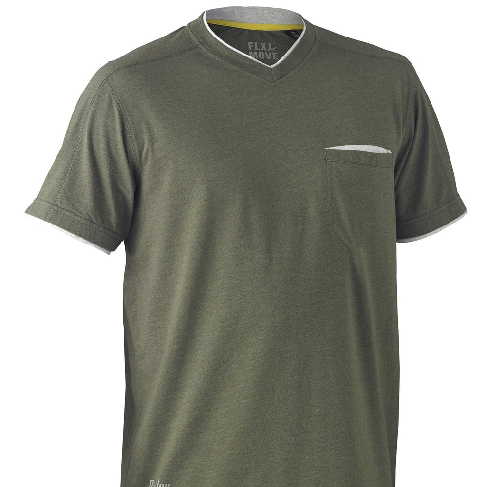 Bisley Workwear Flex & Move Shirt Cotton V - Neck Tee Short Sleeve - Green Marle - UKK1933_BTHYS - Bisley Workwear UK - Trade Counter Direct