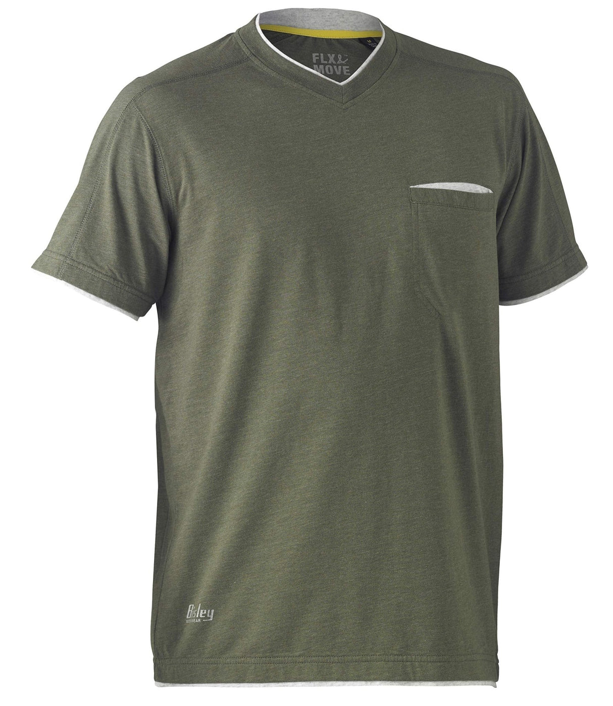 Bisley Workwear Flex & Move Shirt Cotton V - Neck Tee Short Sleeve - Green Marle - UKK1933_BTHYS - Bisley Workwear UK - Trade Counter Direct