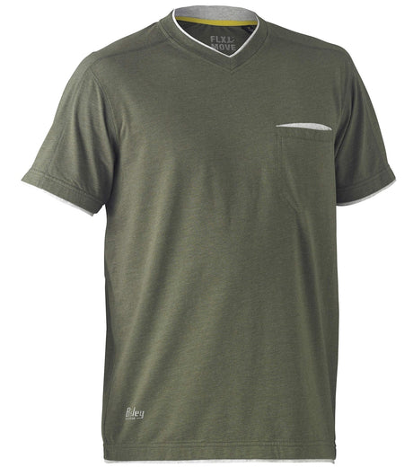 Bisley Workwear Flex & Move Shirt Cotton V - Neck Tee Short Sleeve - Green Marle - UKK1933_BTHYS - Bisley Workwear UK - Trade Counter Direct