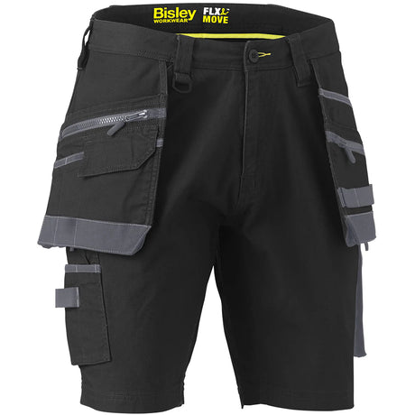 Bisley Workwear Flex & Move Stretch Utility Cargo Short With Holster Tool Pockets - Black