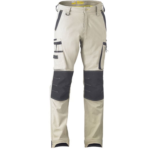 Bisley Workwear Flex & Move Stretch Utility Cargo Trousers With Kevlar Knee Pads - Stone - UKPC6333_BSTNR28 - Bisley Workwear UK - Trade Counter Direct