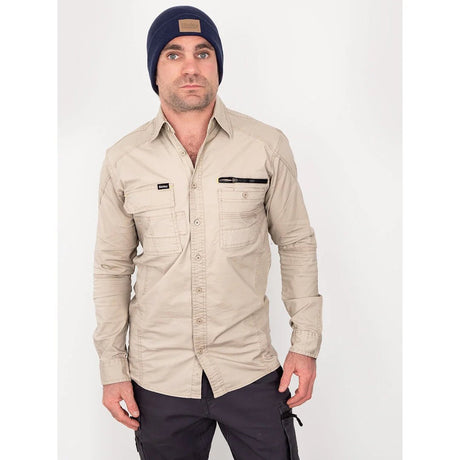 Bisley Workwear Flex & Move Utility Shirt Long Sleeve - Stone - UKS6144_BSTNS - Bisley Workwear UK - Trade Counter Direct