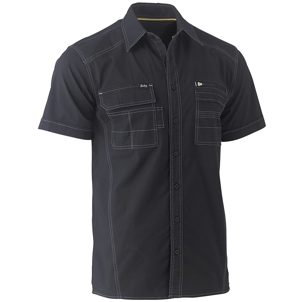 Bisley Workwear Flex & Move Utility Work Shirt Short Sleeve - Black - UKS1144_BBLKXS - Bisley Workwear UK - Trade Counter Direct