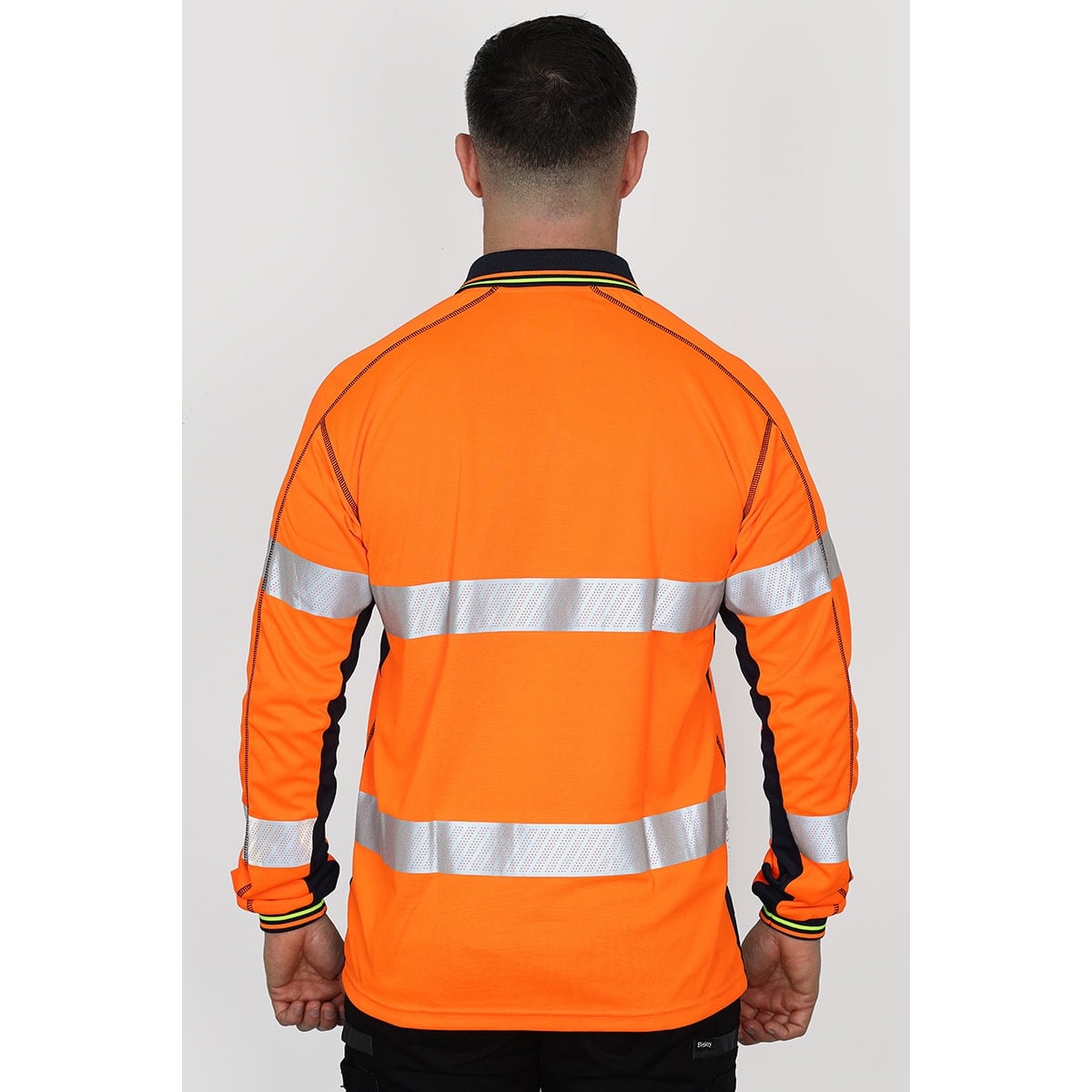 Bisley Workwear Hi - Vis Mesh Long Sleeve Polo Shirt - Orange/Navy - UKK6219T_TT05XS - Bisley Workwear UK - Trade Counter Direct