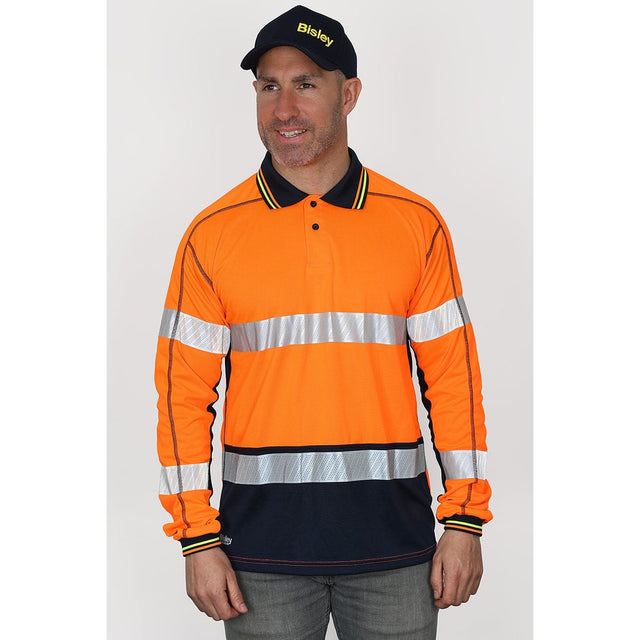 Bisley Workwear Hi - Vis Mesh Long Sleeve Polo Shirt - Orange/Navy - UKK6219T_TT05XS - Bisley Workwear UK - Trade Counter Direct