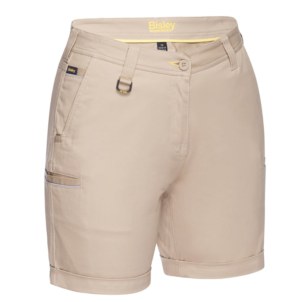 Bisley Workwear Women's Stretch Cotton Drill Short - Stone - BSHL1015_BSTN6 - Bisley Workwear UK - Trade Counter Direct