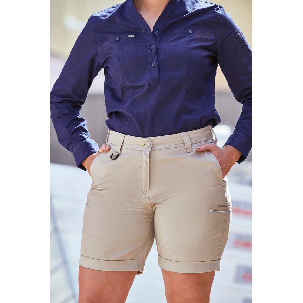 Bisley Workwear Women's Stretch Cotton Drill Short - Stone - BSHL1015_BSTN6 - Bisley Workwear UK - Trade Counter Direct