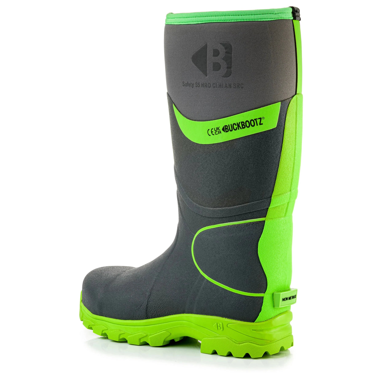 Buckbootz BBZ8000 360° High Visibility Neoprene/Rubber Safety Wellington Boot with Ankle Protection - BBZ8000GR-03 - Buckbootz - Trade Counter Direct
