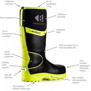 Buckbootz BBZ8000 360° High Visibility Neoprene/Rubber Safety Wellington Boot with Ankle Protection - BBZ8000GR-03 - Buckbootz - Trade Counter Direct