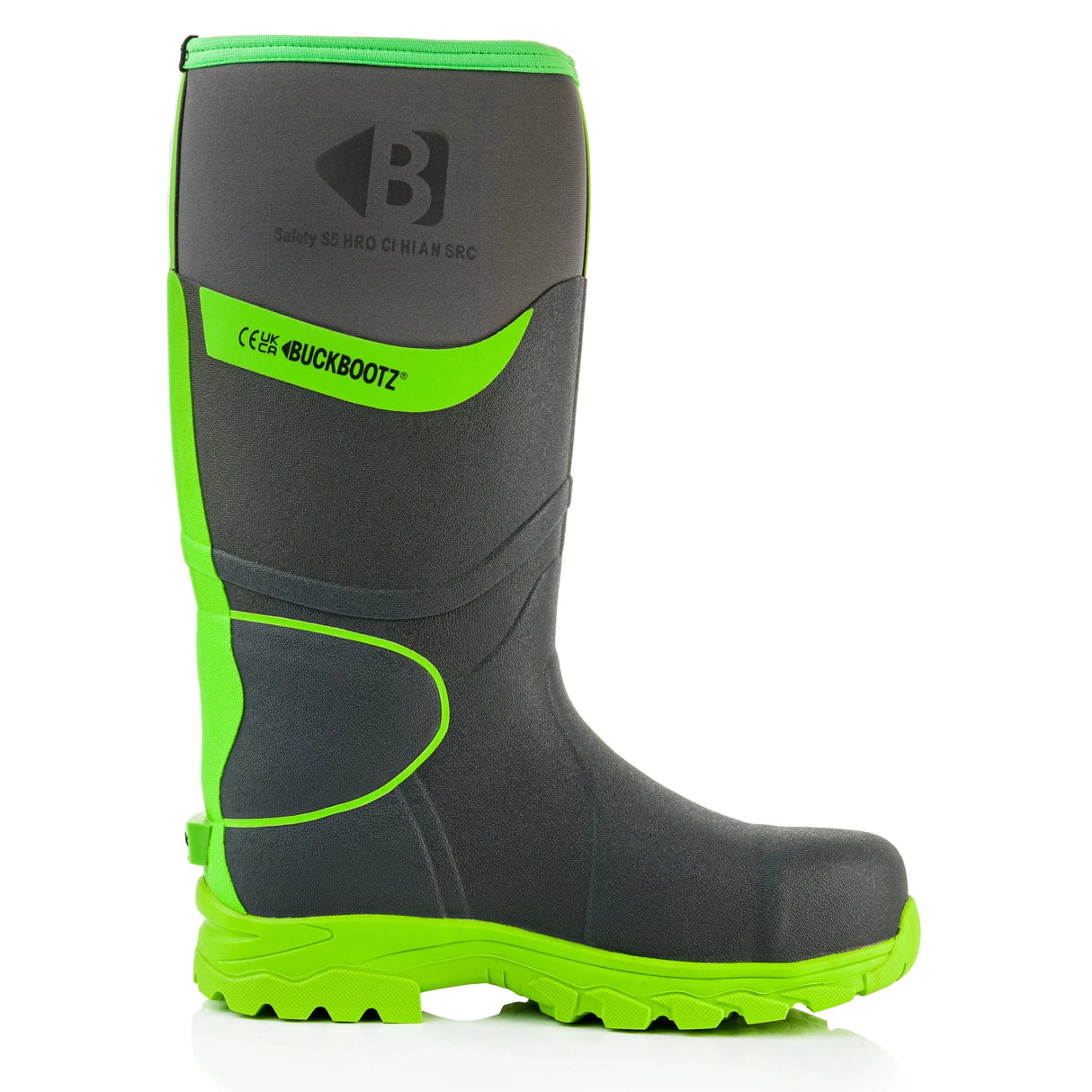 Buckbootz BBZ8000 360° High Visibility Neoprene/Rubber Safety Wellington Boot with Ankle Protection - BBZ8000GR-03 - Buckbootz - Trade Counter Direct