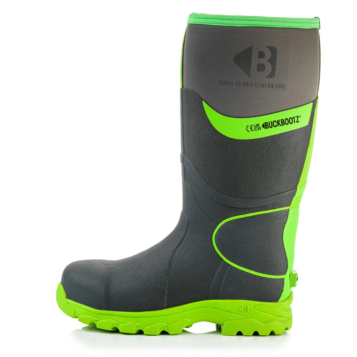 Buckbootz BBZ8000 360° High Visibility Neoprene/Rubber Safety Wellington Boot with Ankle Protection - BBZ8000GR-03 - Buckbootz - Trade Counter Direct