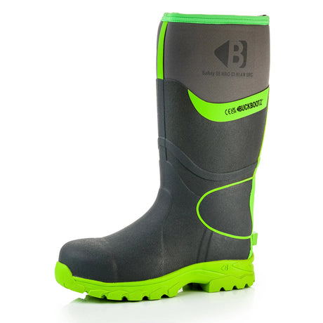 Buckbootz BBZ8000 360° High Visibility Neoprene/Rubber Safety Wellington Boot with Ankle Protection - BBZ8000GYGR-04 - Buckbootz - Trade Counter Direct
