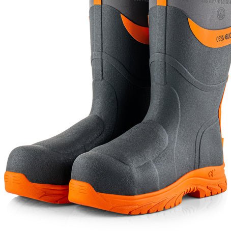 Buckbootz BBZ9000 Safety Wellington – Metatarsal Protection (Grey/Hi - Vis Orange & Black) - BBZ9000GYOR03 - Buckbootz - Trade Counter Direct