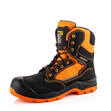 Buckbootz BVIZ1 Buckzviz High - Leg Lace/Zip Safety Boot – Waterproof Hi - Vis (Black/Orange, Black/Yellow, Brown/Orange) - BVIZ1BKOR-04 - Trade Workwear - Trade Counter Direct