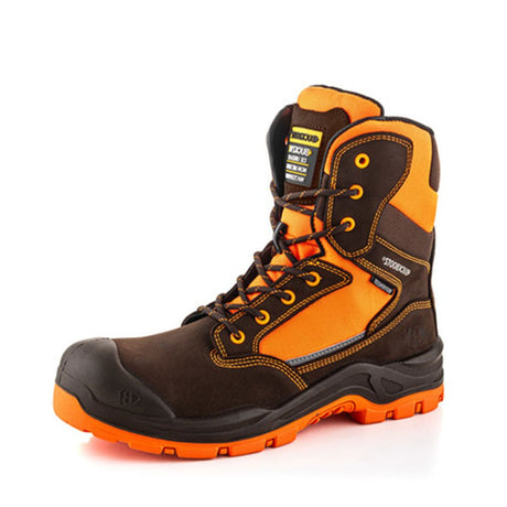Buckbootz BVIZ1 Buckzviz High - Leg Lace/Zip Safety Boot – Waterproof Hi - Vis (Black/Orange, Black/Yellow, Brown/Orange) - BVIZ1BROR-04 - Trade Workwear - Trade Counter Direct