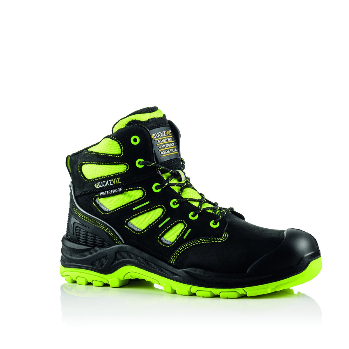 Buckbootz BVIZ2 S7S SC 360° High Visibility Metal - Free Waterproof Safety Boot - BVIZ2YLBK-08 - Buckbootz - Trade Counter Direct