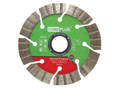 Core Plus CORDBGP115 GP115 General - Purpose Hybrid Turbo Diamond Blade 115mm - CORDBGP115 - Core Plus - Trade Counter Direct