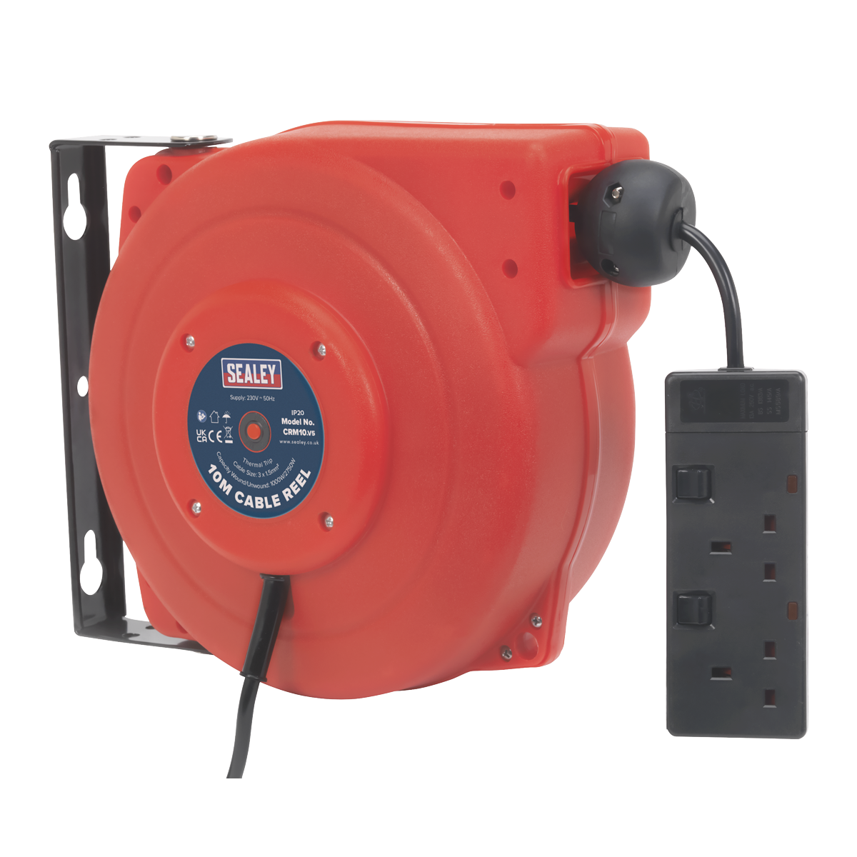 Sealey CRM10 Cable Reel System Retractable 10m 2 x 230V Socket