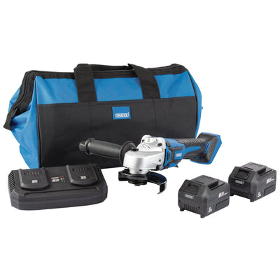 D20 20V Brushless Grinder, 115mm, 2 x 3.0Ah Batteries, 1 x Twin Charger, 1 x Bag - DR-99734 - Draper - Trade Counter Direct