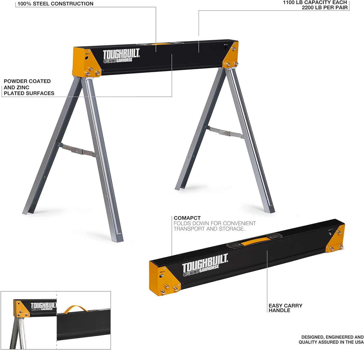 Toughbuilt Folding Saw Horse Twin Pack - Sturdy & Durable - TB-C300-2