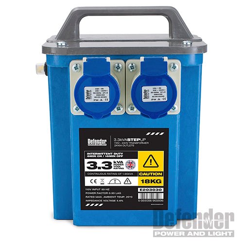 Defender 3.3kVA Step Up Transformer 230V 3300W - E203030 - E203030 - Defender - Trade Counter Direct