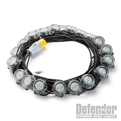 Defender 50m Heavy Duty LED Encapsulated Festoon String Lights 120W 110V 120W - E89355 - E89355 - Defender - Trade Counter Direct