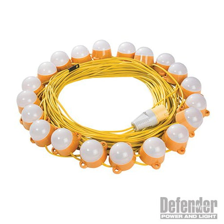 Defender 50m LED Encapsulated Festoon String Lights 100W 110V 100W - E89818 - E89818 - Defender - Trade Counter Direct