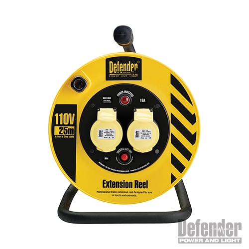 Defender Cable Reel 2 - Way 16A 25m 110V - E86450 - E86450 - Defender - Trade Counter Direct