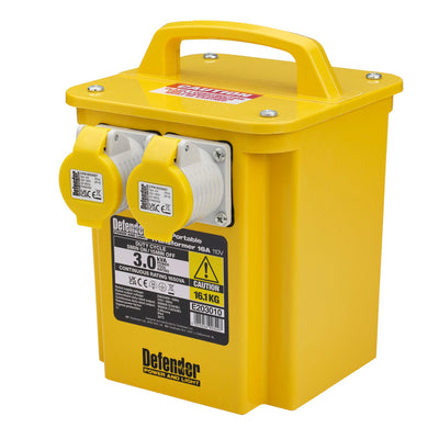 Defender E203010 110V 3kVA Portable Transformer, 16A - DR-35022 - Defender - Trade Counter Direct